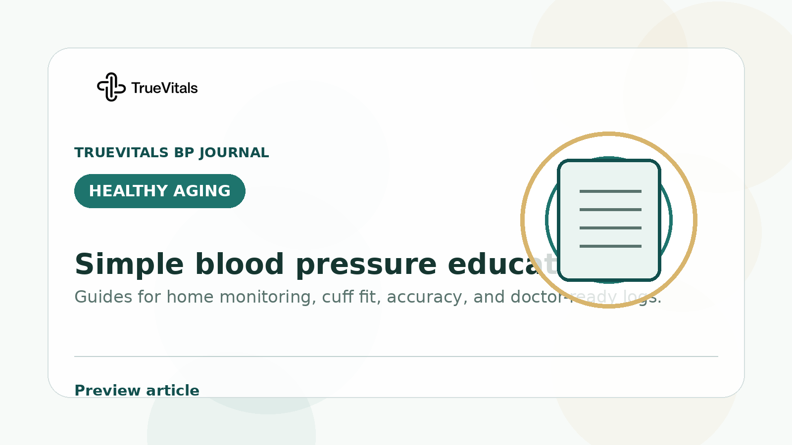 TrueVitals BP Journal preview image for The 60+ Home Health Routine: 5 Numbers Worth Tracking