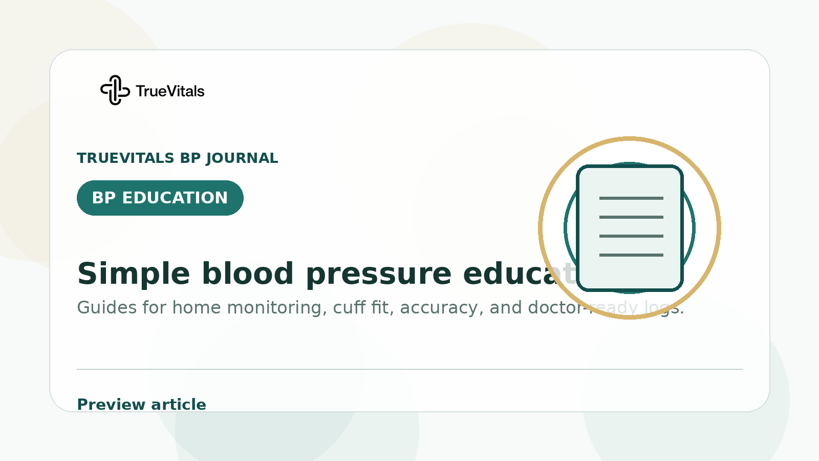 TrueVitals BP Journal preview image for What Blood Pressure Numbers Mean: Normal, Elevated, Stage 1, and Stage 2